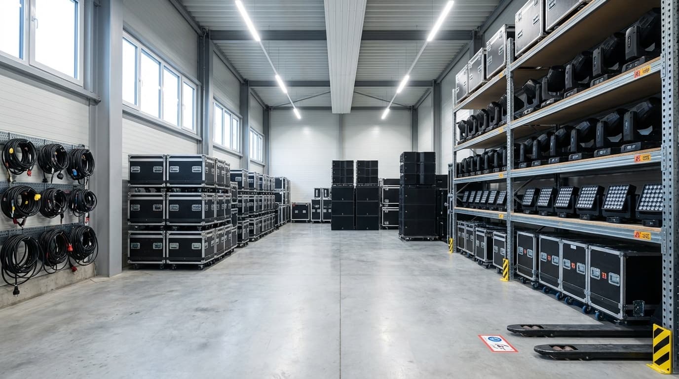 Förråd med flightcases och utrustning