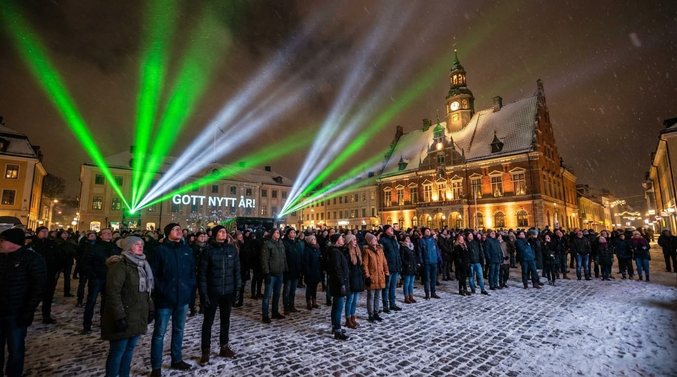 Nyårsljusshow på Rådhustorget i Vimmerby