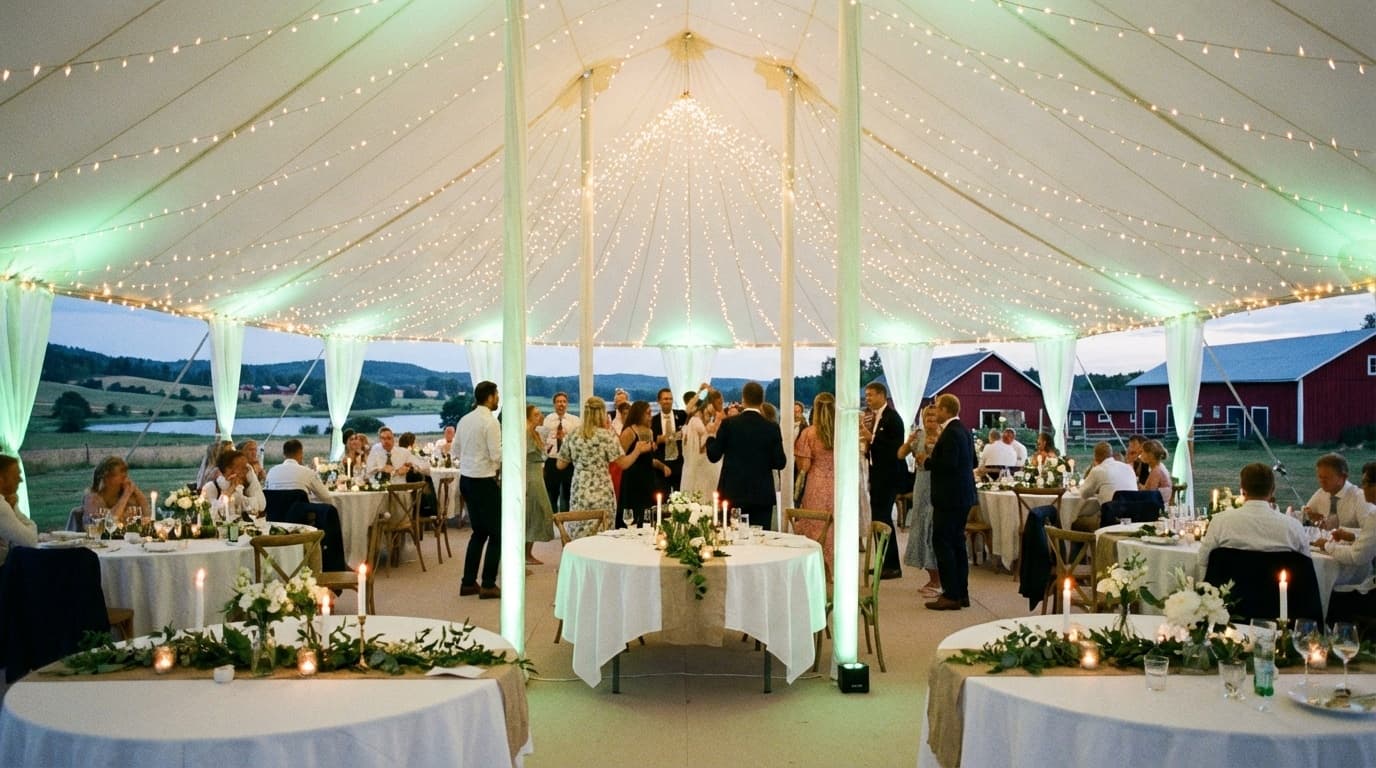 Bröllopstält med varm belysning
